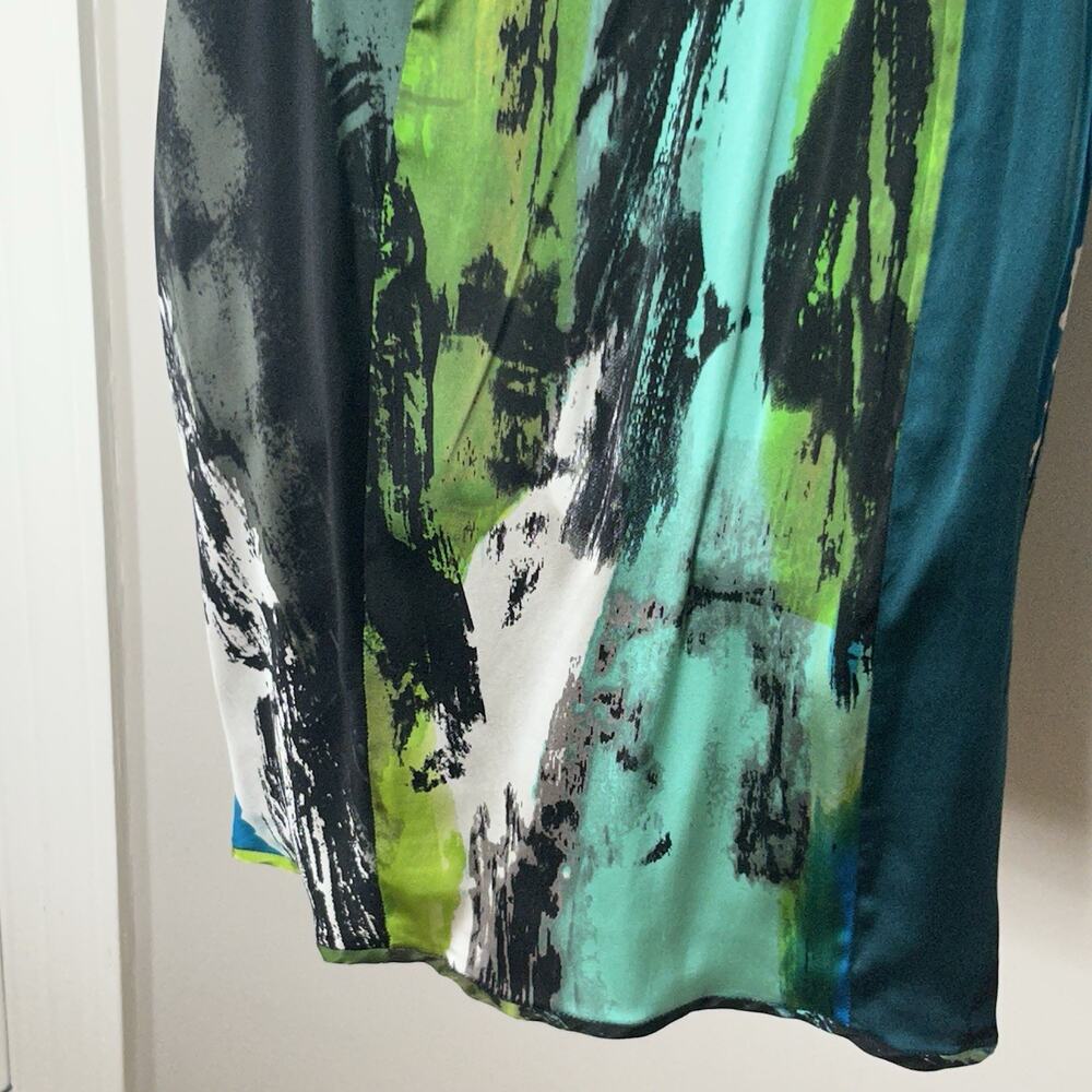 Black Halo Cocktail Dress Size 4 Silk Abstract One Shoulder Ruched Blue Black - Picture 7 of 11